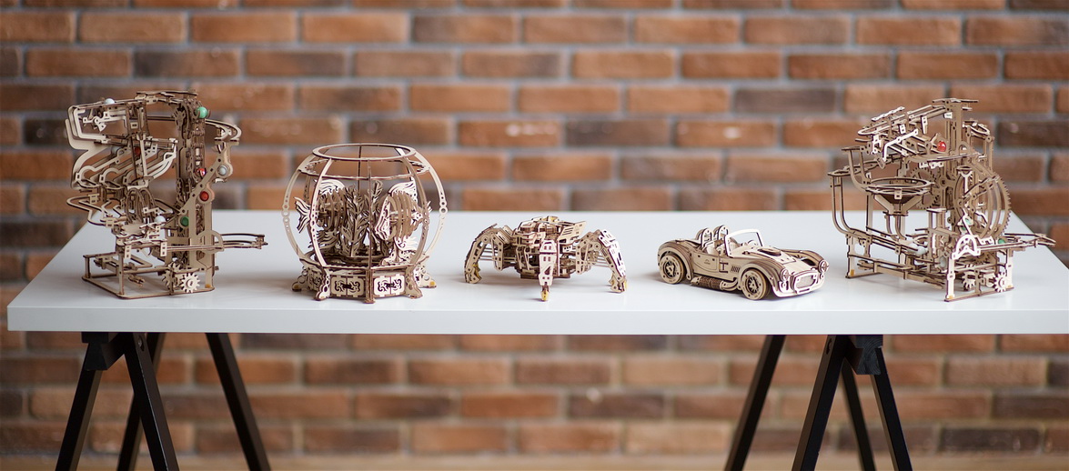 Ugears wooden mechanical DIY 3D puzzles. Automatons